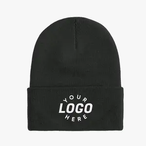 Custom Embroidery Beanie Hat Black with White Embroidery Premium Knit Material Personalized Style for Everyone, Customizable Hats, Embroidered Emblem Hats