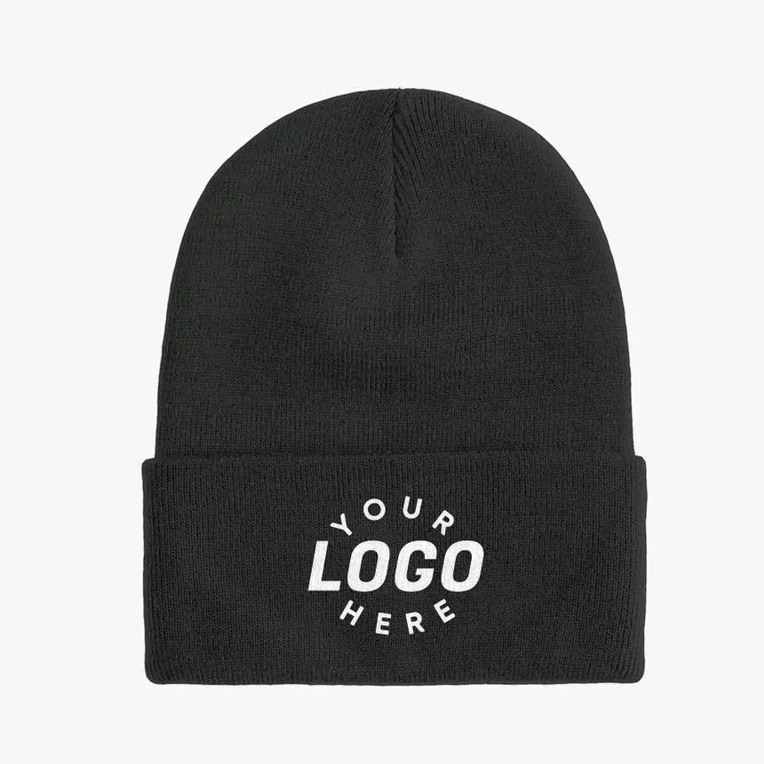 Custom Embroidery Beanie Hat Black with White Embroidery Premium Knit Material Personalized Style for Everyone, Customizable Hats, Embroidered Emblem Hats