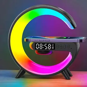 Multifunction Wireless Charger Stand Pad RGB Light Alarm Clock Speaker  Mini Fast Charging Dock Station
