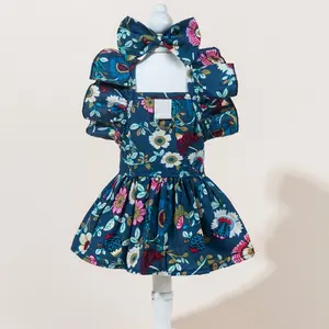 Cute Fashion Print Pet Dress with Bow, Plaid Pet Costume, Elastic Mesh Princess Dress, Puppy Cat Clothing, Complete Set