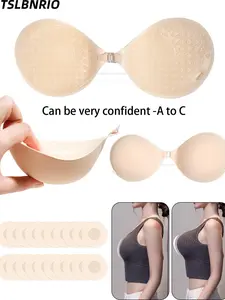 Self-Adhesive Silicone Breast Pads, Padded Reusable Non-Slip Enhancer, Adjustable Straps, Low Profile Design, Suitable for Yoga, Fitness, Weddings, Underwear