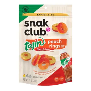 Peach Rings, Tajin Chili & Lime Seasoned, Sweet and Spicy Gummy Candy, Mild in Heat Bold in Flavor, Low-Fat, Vegan, Gluten-Free Snack, Family Size, 11 Ounce