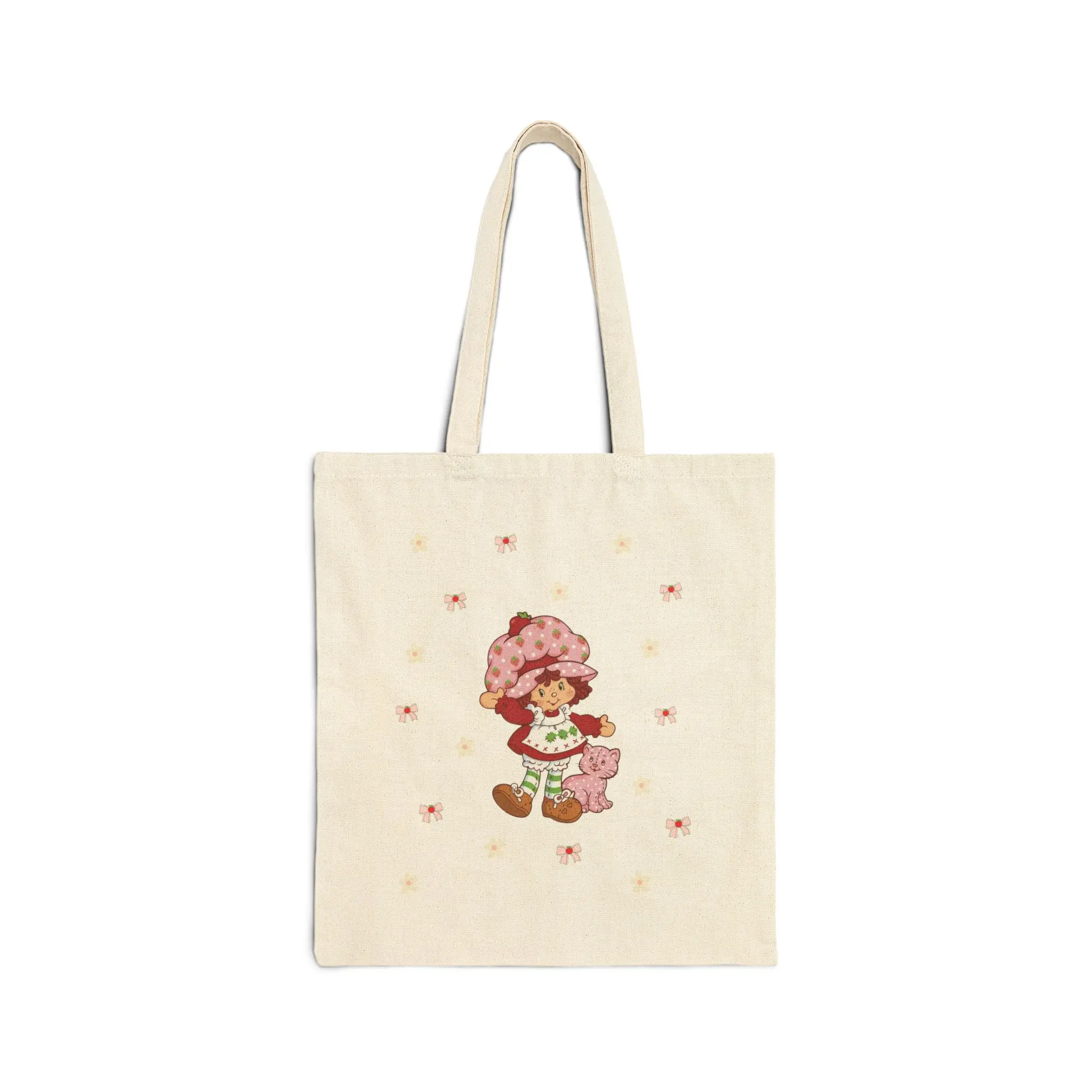 Strawberry Shortcake Tote Bag, Reusable Shopping Bag, Fruit Print Market Tote, Grocery Bag, Eco-Friendly Shoulder Bag, Canvas Beach Bag