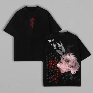 Unisex Oversized Tokyo Ghoul Ken Kaneki Short-Sleeve T-Shirt - Vintage Wash, Casual Relaxed Fit, Anime Print Streetwear Top, Menswear Crewneck Graphic Tee