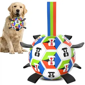 Dog Toys Soccer Ball with Straps, Interactive Dog Toys for Tug of War, Puppy Birthday Gifts, Water Toy, Durable Dogs Balls World Cup for Small Medium