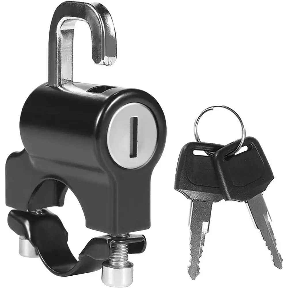 Zinc Alloy Universal Motorcycle Helmet Lock, Strong and Durable Anti-Pry Drop-Resistant Scratch-Resistant Model with Higher Anti-Theft Performance, 22mm-26mm Fit, Black, Set of 2 Keys, Anti-Pry Design