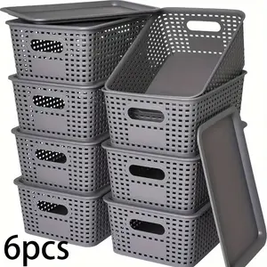 Stackable Plastic Storage Boxes with Lids, Convenient Lids, Durable Organizer Bins for Home Office Classroom, Multi-Purpose Shelf Boxes