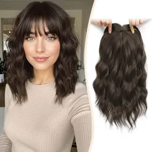 Hair Topper,Wavy Hair Toppers for Women 14inch Natural Looking Hairpiece with Wispy Bangs, Volume Booster Wiglet for Full Coverage, Quick Styling for Party/Date Night/Social/Content Creators