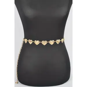 I Heart You Too Belt - Heart-Shaped Metal Chain Belt with Adjustable Fit, Available in Gold & Silver, Iron Material, Unisex Design