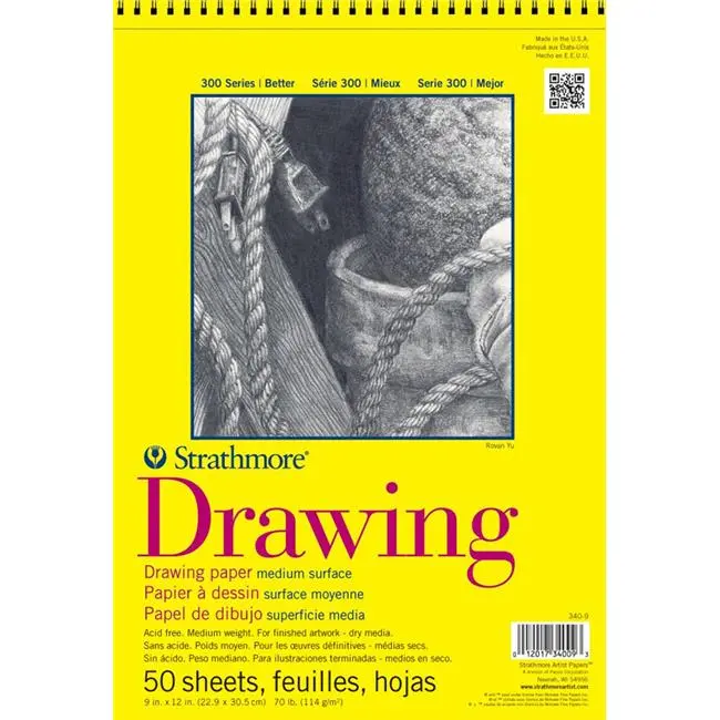 212 MAIN Strathmore 300 Series Wire-Bound Acid-Free Student Grade Sketchbook Pad, 14" x 17" Micro-Perf Office Stationery Supplies, 50 Sheets with Good Erasability for Charcoal Art, Final Artwork