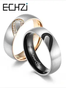 Couple's Heart Design Rhinestone Decor Ring, Fashion Promise Ring for Couple, Stainless Steel Jewelry for Party, Daily Decor, Trendy All-match & Exquisite Jewelry for Birthday Gift, Couple Rings