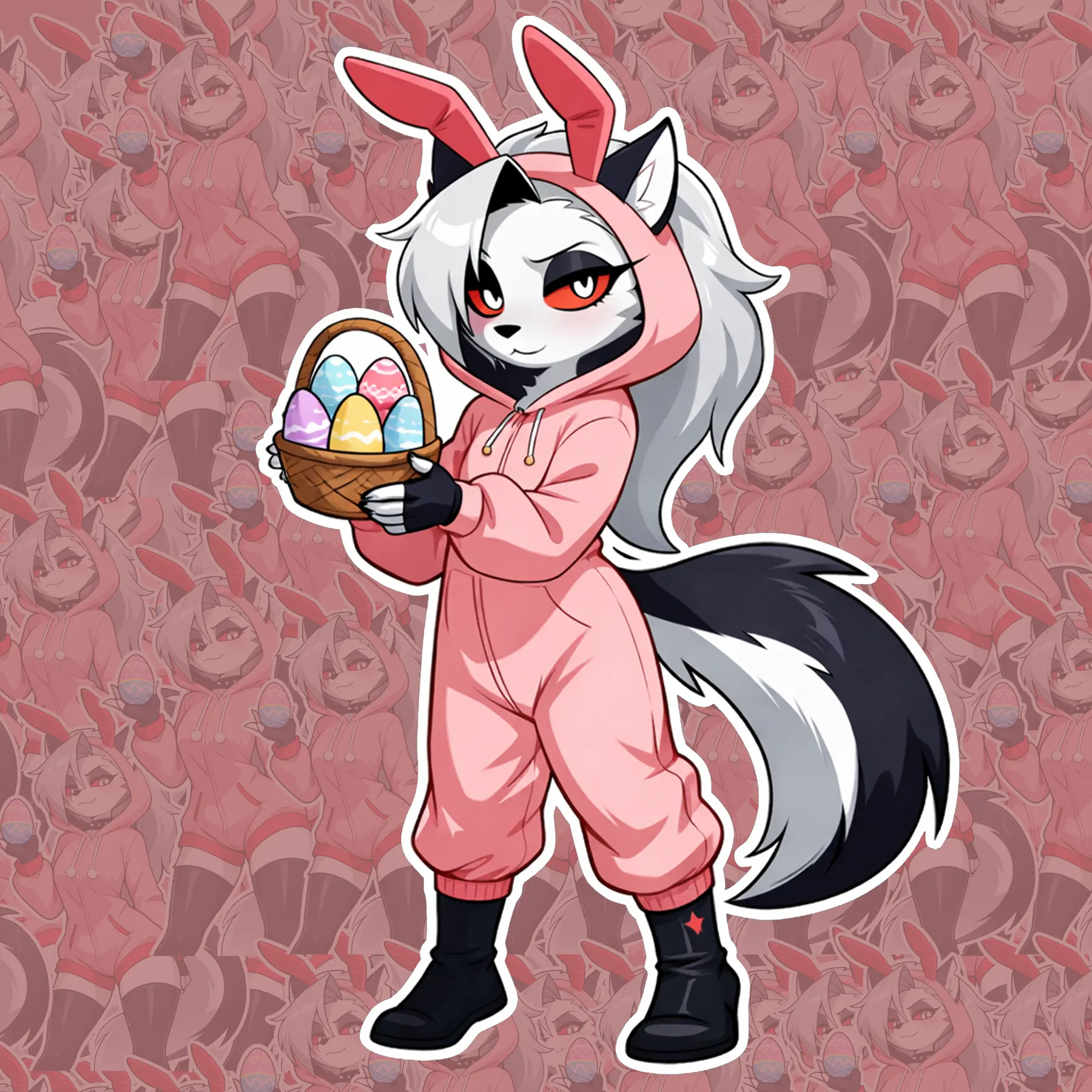 Loona Easter Bunny Anime Wolf Girl Sticker Cute Furry Full Body Vinyl Decal Waterproof Laptop Water Bottle Gamer Aesthetic
