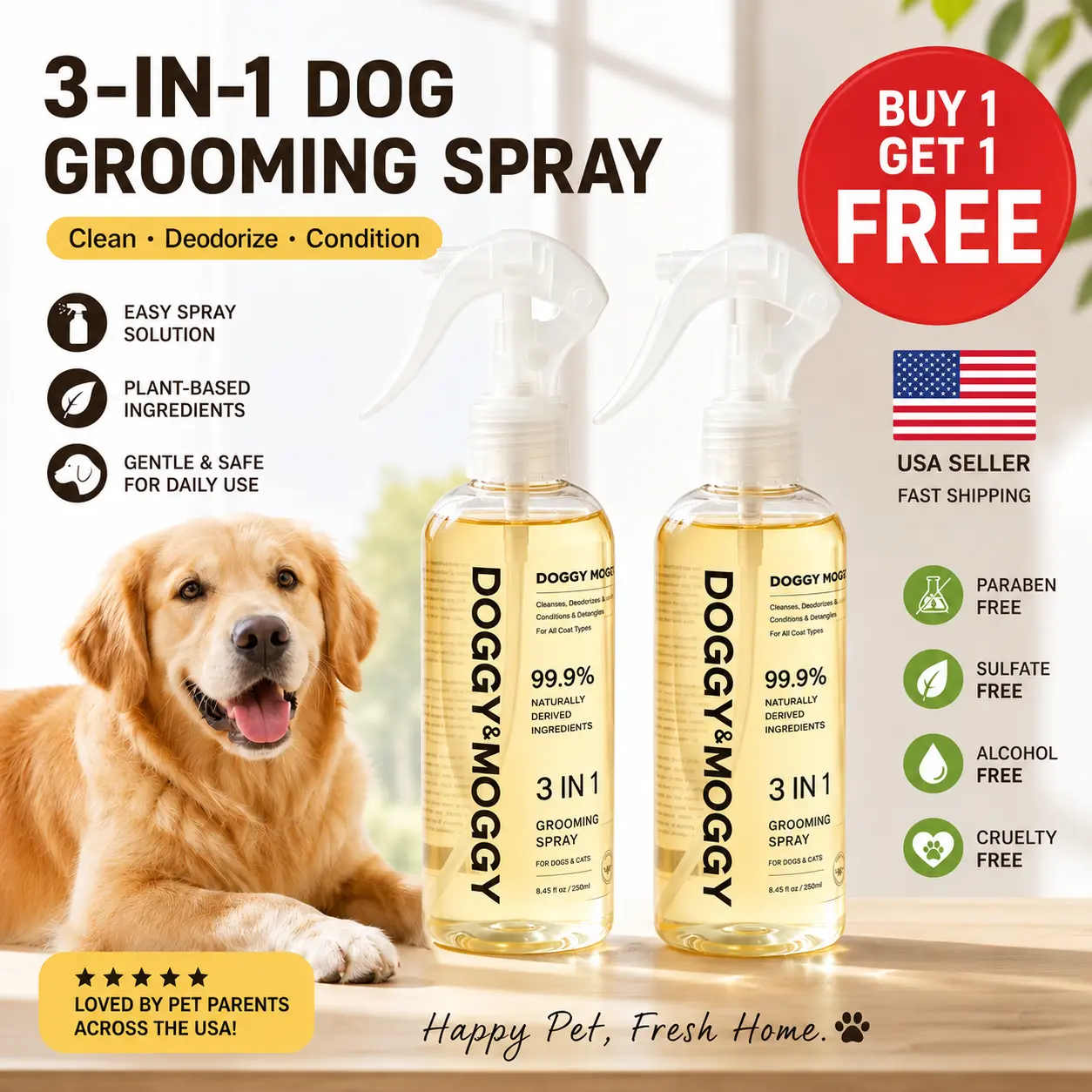 DOGGY&MOGGY Pet Deodorizer Grooming Spray - Enzyme-Powered Scent Elimination, 200ml Natural Formula, Daily Use, Pet & Kid Safe, Litter Box Odor Eliminator Colognes & Finishing Sprays for Dogs & Cats, Scent Elimination Colognes & Finishing Sprays