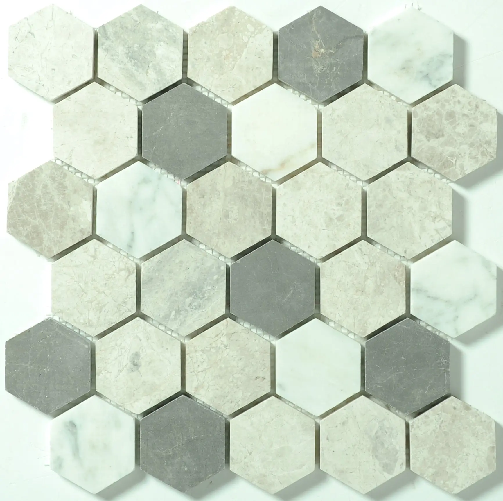 Seamist 2x2 Hexagon Honed Marble Mosaic Tiles, Commercial Traditional Tile with Architectural Depth & Calm Elegance for Home Improvement Flooring