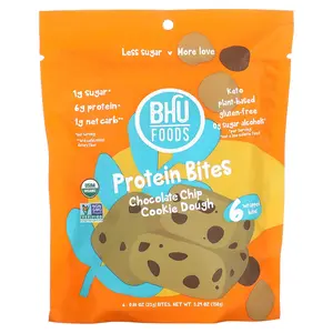 BHU Foods Protein Bites, Chocolate Chip Cookie Dough, 6 Bites, 0.88 oz (25 g) Each