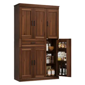 Freestanding Kitchen Pantry Cabinet – 70" Tall Hutch with Doors, Shelves & Large Drawer – Space-Saving Buffet Organizer for Dining Room, Living Room, or Kitchen, Walnut/Brown/White/Black(2 Packages)