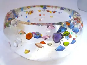 MicroGalaxy Gem Bracelet Thick Curved Bangle One-of-a-Kind Wearable Sculpture with Real Lab Created Faceted Gemstones CZ & More 32mm Width