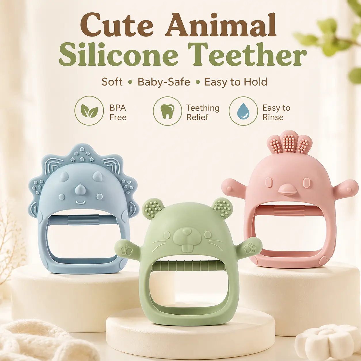 【Prime Pick】BPA Free Baby Chewing Toys, Baby Teethers 3-6 Months, Easy-to-Grasp Shapes with Soft Texture for Sensory Exploration and Itching Relief During Teething