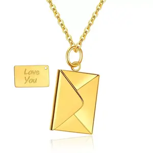 Envelope Love you Letter necklace for Women high quality Stainless Steel graduation love necklace gift，anniversary gifts for her Gold Pendant