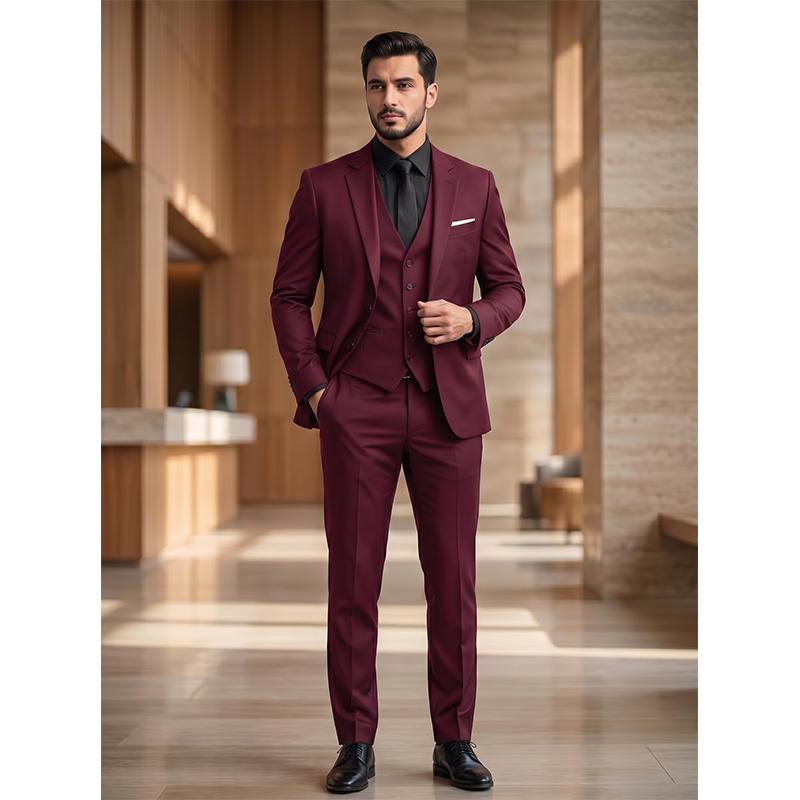 Men’s Business Office Three-Piece Suit Set – Tailored Formal Outfit with Blazer, Vest, and Pants for Meetings