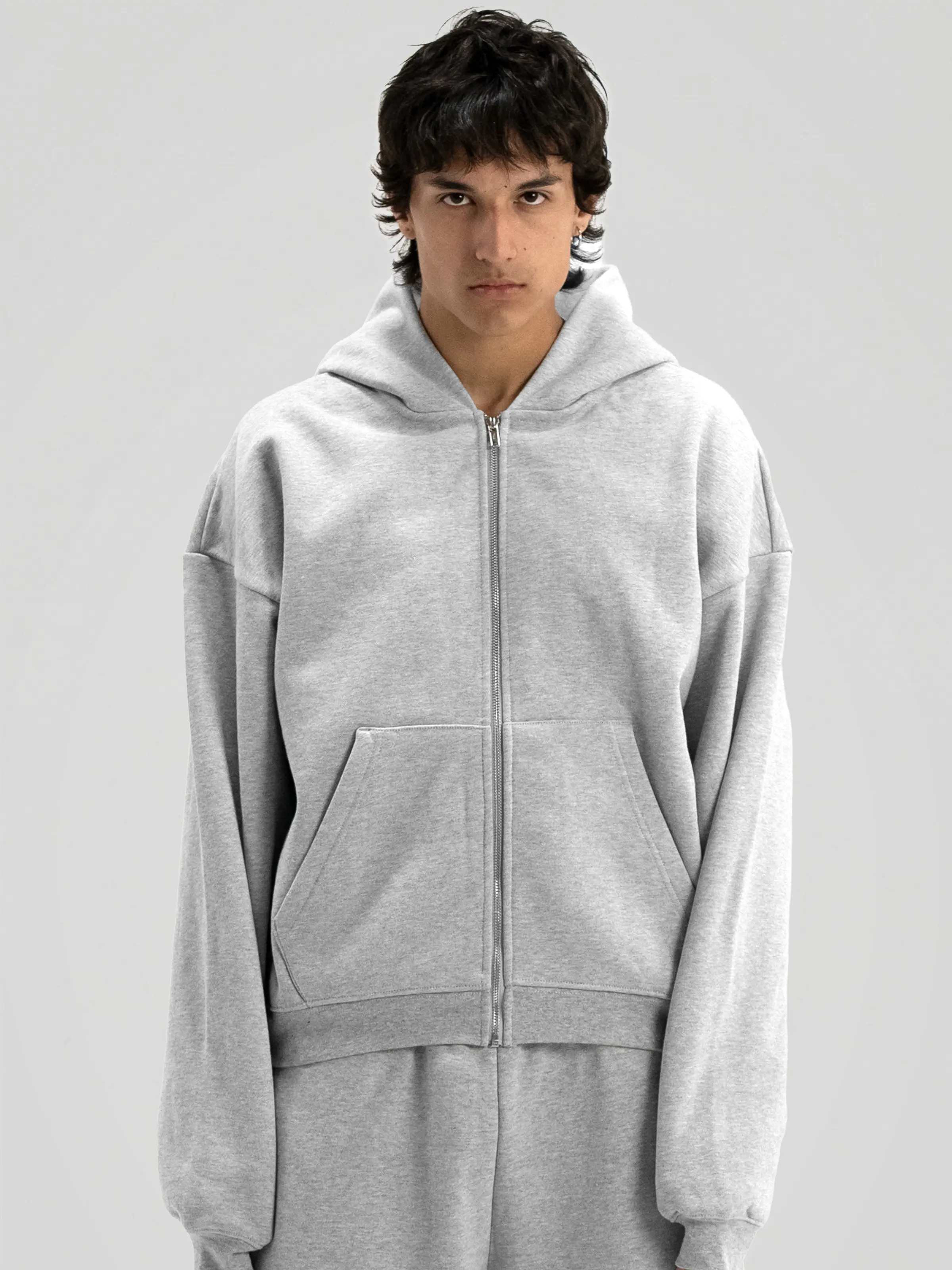 600 GSM 'Heather Grey' Zip-Up Hoodie