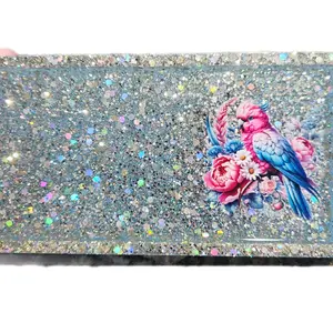 Handmade Resin Jewelry Tray – Glitter Bird Parrot Design Organizer (7"x3.5")
