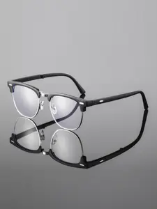 Men's Metal Classic Retro Eyebrow Frame, Business Casual Trendy Half-Rim Flat Mirror, Foldable Design, High-Quality Fashion Glasses, Rectangle Frame