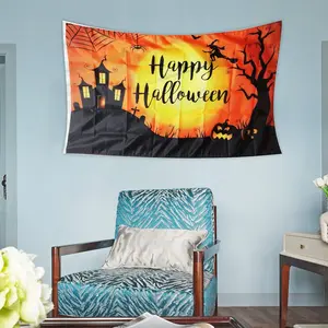 3x5ft Large Happy Halloween Flag, Durable Polyester with Fall Pumpkin Spooky Witch Eyes Black Cat Castle Trick or Treat, Outdoor Yard Porch Wall Decor for Halloween Party Supplies Gift