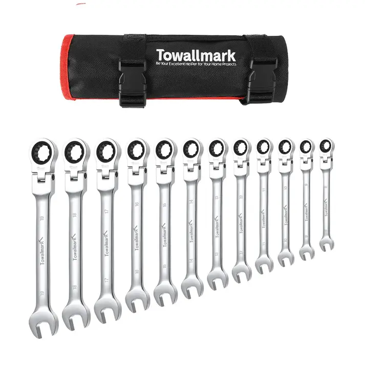 Metric Ratcheting Wrench Set (6–19mm) – Durable Cr-V Steel Construction for Strength and Precision. Includes Handy Storage Bag for Easy Organization. Ideal for DIY, Home Repair, or Professional Use
