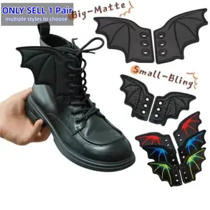 Bat Embroidered Butterfly Shoe Wings, Fits Sports Shoes Boots Ice Skates, Punk Halloween DIY Accessories, 1 Pair
