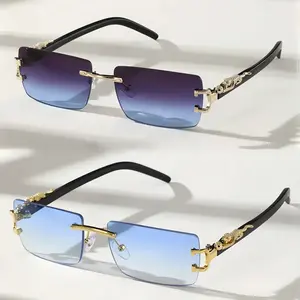 2 Pcs Frameless Rectangular Sunglasses, Personalized Trendy Eyewear, Minimalist Rimless Fashion Shades, Stylish Eye Accessories for Street Look, Daily Casual Life and Outdoor Occasions