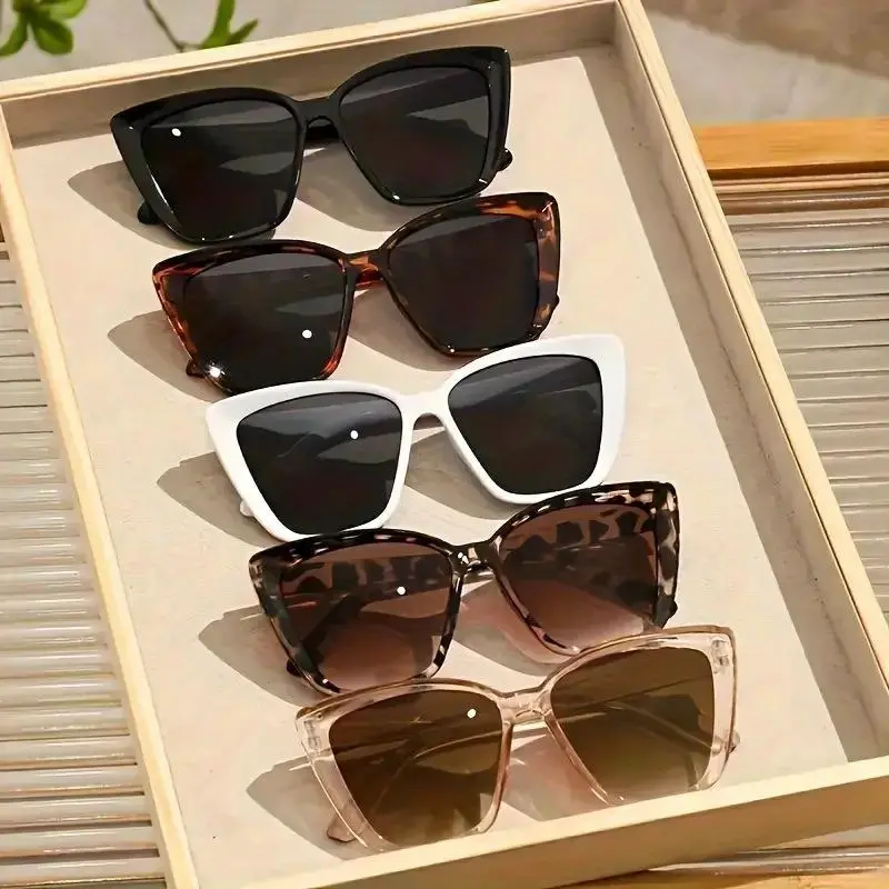 Women's Tortoiseshell Sunglasses 5-Piece Set - Full Rim Polarised Lens Oversize Cat Eye & Square Frames, Lightweight Polycarbonate UV375 Protection, Female Sports & Outdoor Accessories for Driving