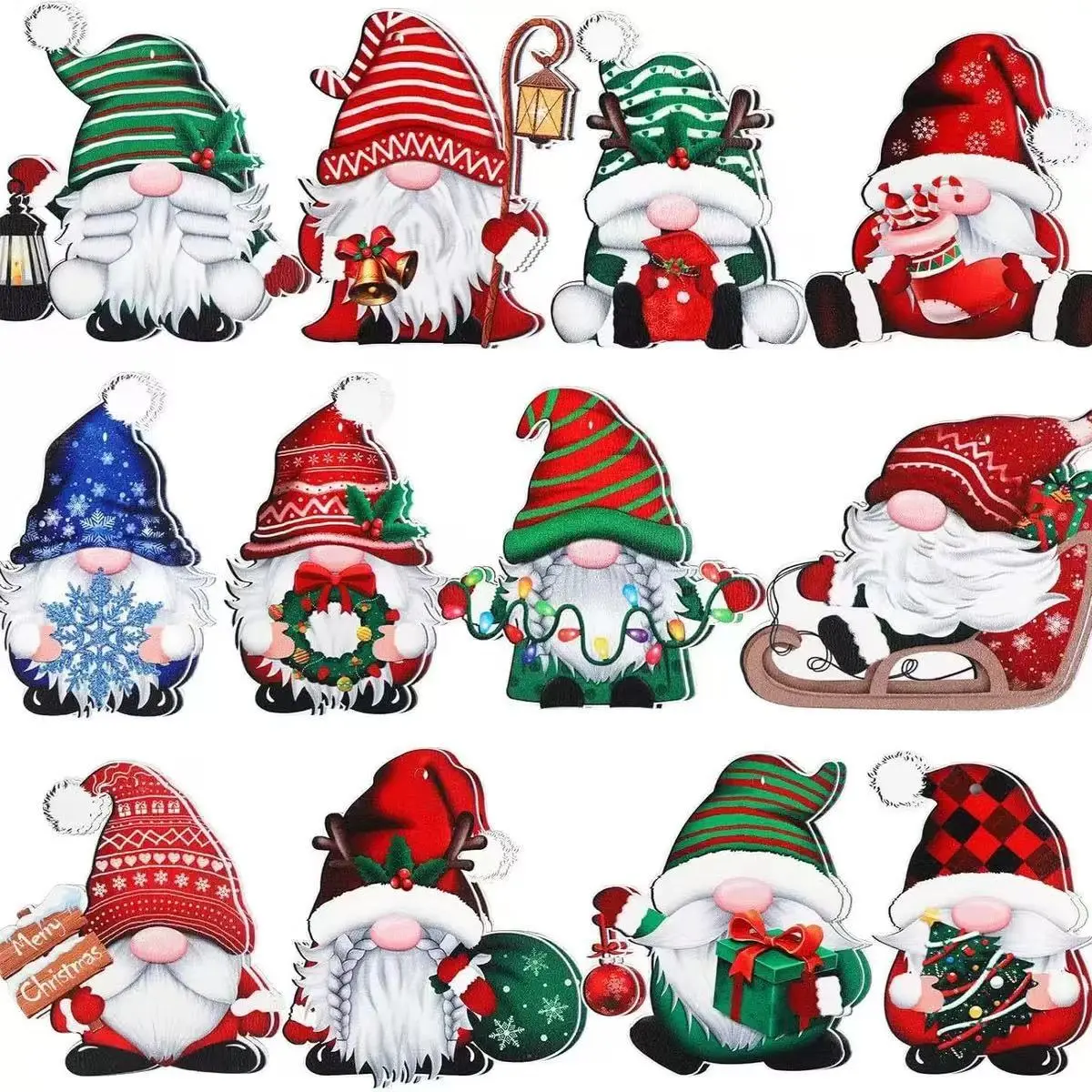 12-Piece Christmas Gnome Decorations Set, Hanging Pine Massonian Ornaments, Indoor Home Tree Accessories, Party Supplies Made of Wood, Wooden Gnome Decorations