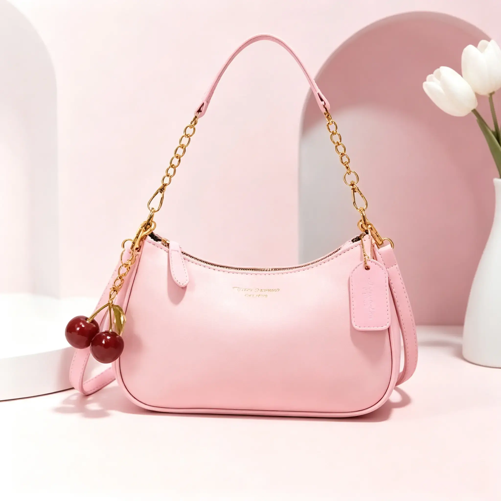 Y2K women shoulder bag, lightweight leather commuter crossbody bag, trendy cute cherry charm sweet cool hobo underarm bag, versatile daily work small chain bag adjustable strap aesthetic everyday purse evening clutch gift for her