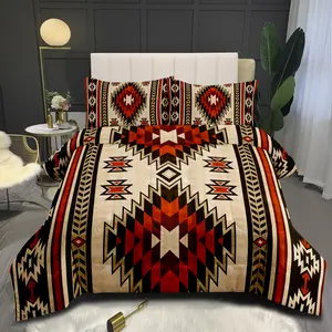 Wood Southwestern Bedding Set,Home Decor Comforter Set,Tribal Native American indian Design Vinatge Comforter,Exotic Style Stripe Line Duvet Set