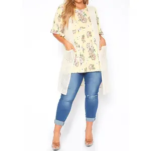 Hi Curvy Plus size Women Open front fishnet longline cardigan