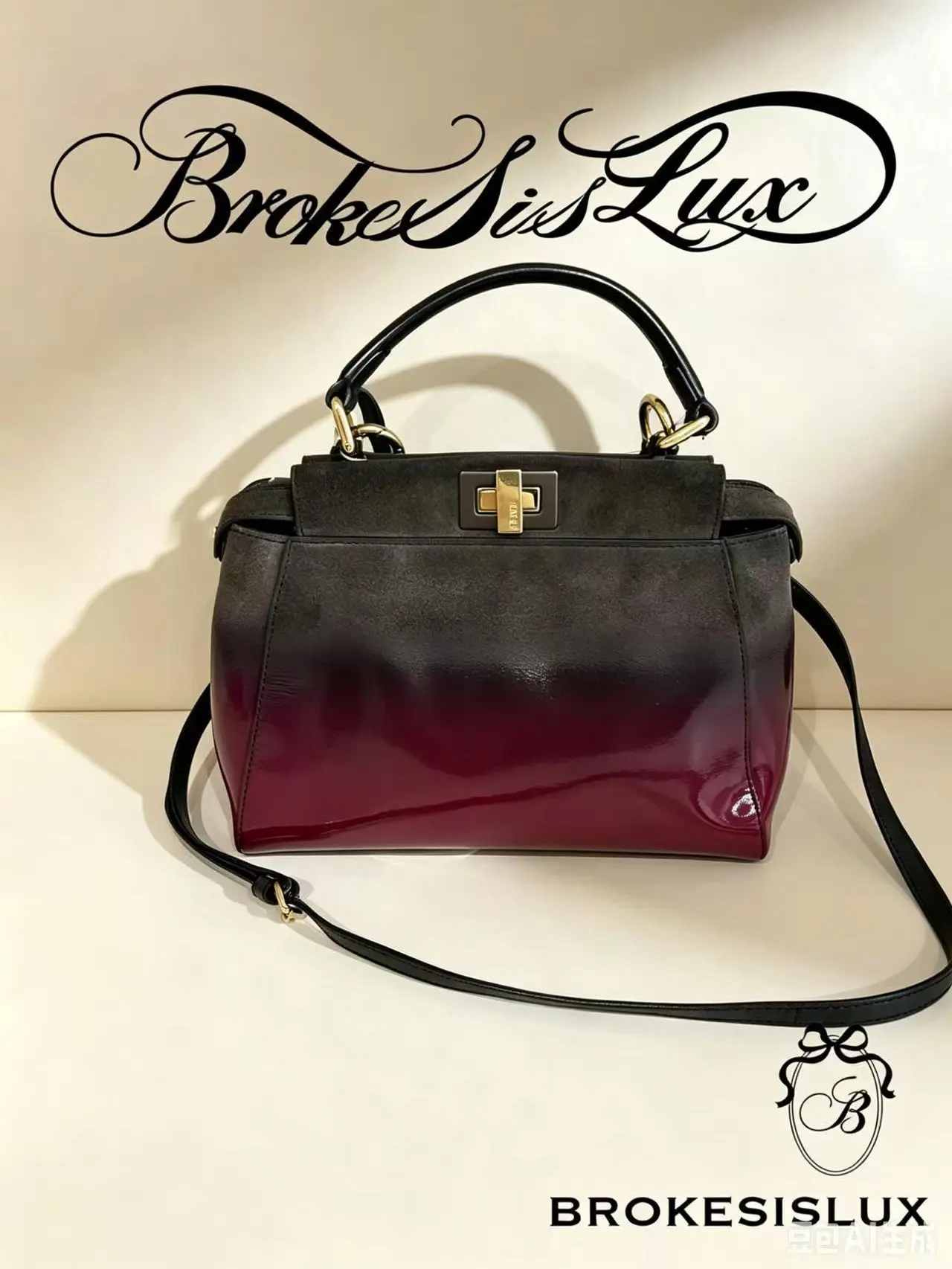 Pre-owned FENDI Peekaboo Medium Gradient Burgundy Satchel | Top Handle & Detachable Crossbody Strap