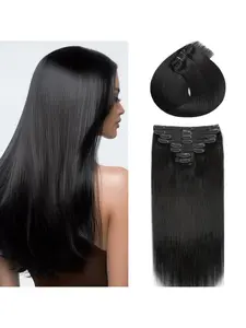 8 Pcs Premium Human Hair Clip-In Extensions with 18 Clips, Natural Black #1B, 14-28 Inch Straight Double Weft, Fit All Hair Types & Scalps, Add Volume & Length, Instant Hairstyle.