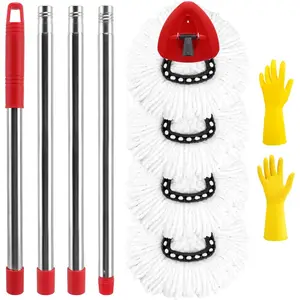 4 Pack Microfiber Spin Mop Heads, EasyWring Handle (30-58in), Deep Clean, Housework Helper