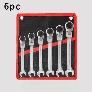 6pc Key Ratchet Wrench Spanner Socket Tool Set Chrome Vanadium Steel Flex Head Ratcheting Wrenches for Car Repair & DIY Projects Professional Grade Tools