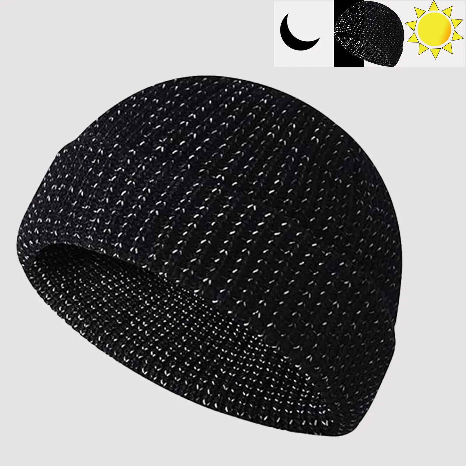 Streetwear Reflective Knitting Beanie, Warm Acrylic with Glow-in-the-Dark Threads for Night Running and Outdoor Wear