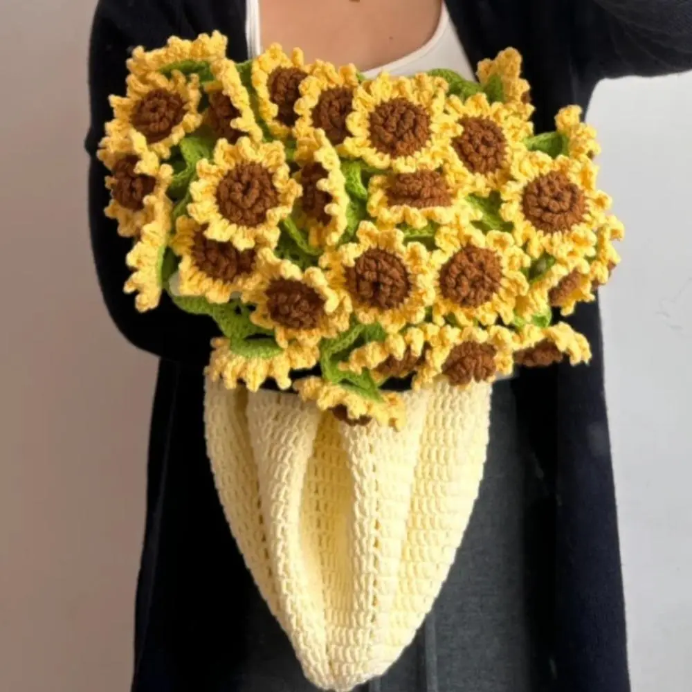 Creative 60cm Flower Bouquet Blanket Finished Product Crocheted Sunflower Blanket Lily of The Valley Bouquet Blankets Gifts