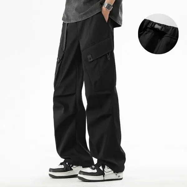 Men's Retro American Vintage Plain Paratrooper Cargo Pants - Loose Wide-Leg Fit, Waterproof, Multiple Pockets, Adjustable Waistband, Retro Style
