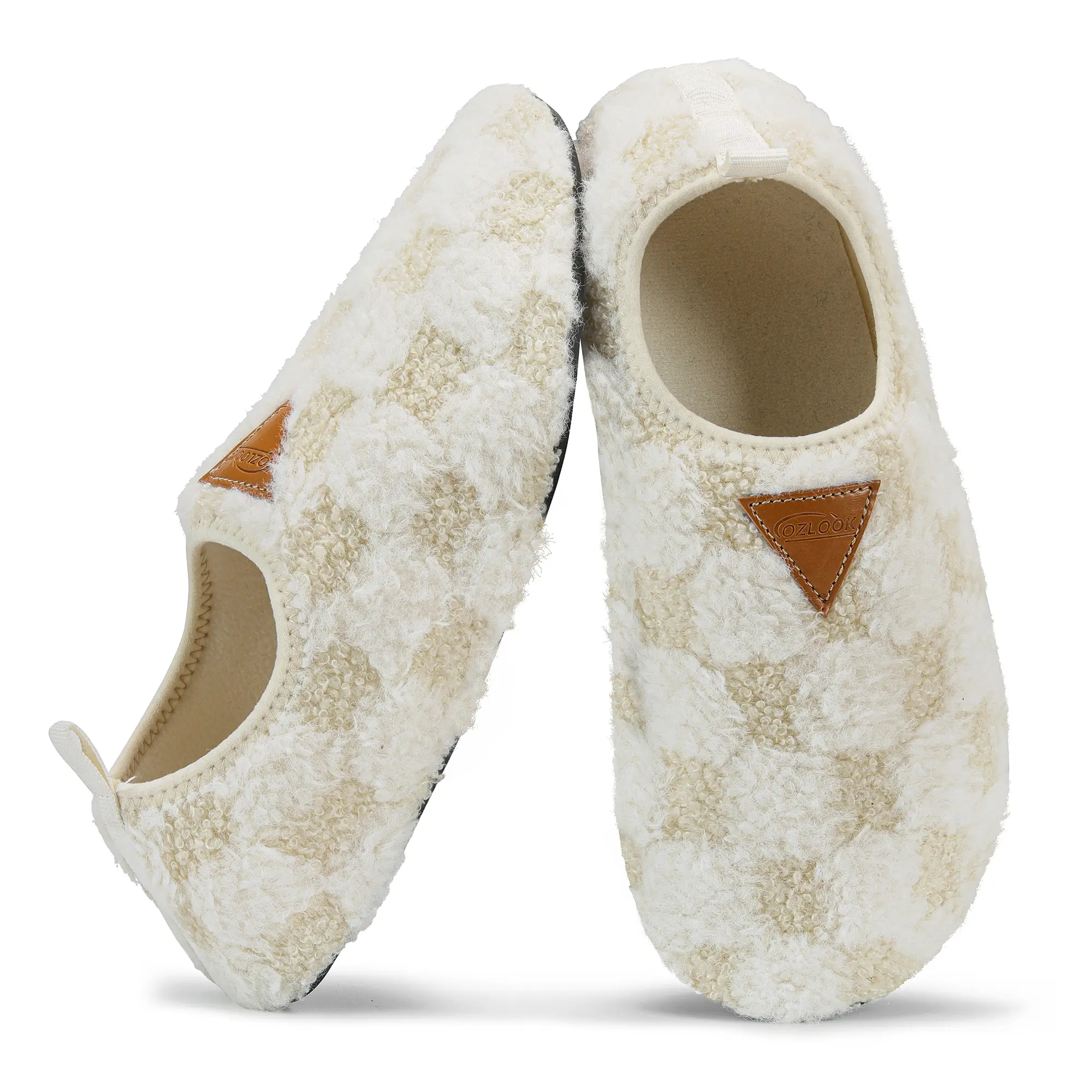 Men's & Women's Foldable Travel Slipper Socks - Soft Plush Checkered Fleece House Shoes, Quiet Non-Slip Rubber Sole, Removable Cushioned Insole, Portable Sports Footwear