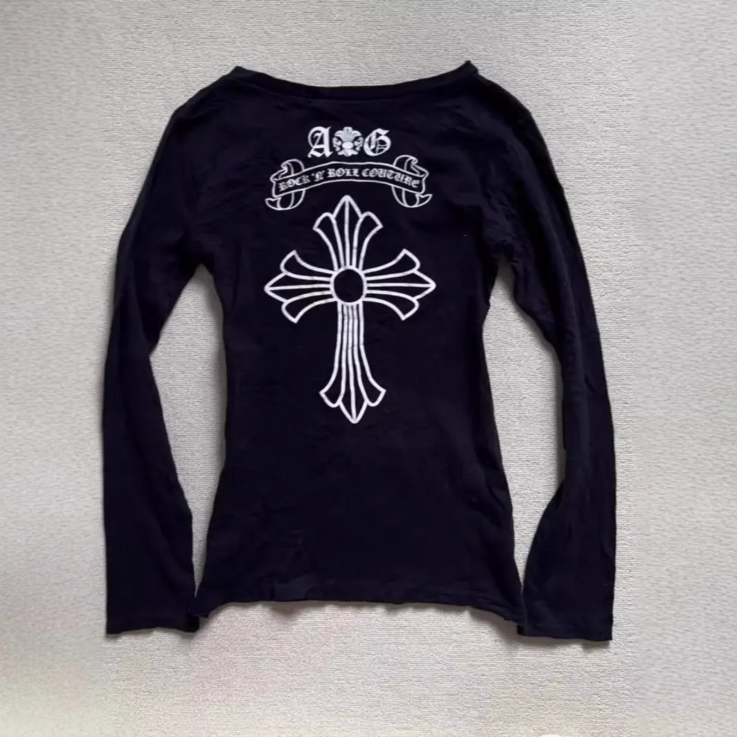 TOP American retro jacket vintage design niche black casual T-shirt women autumn