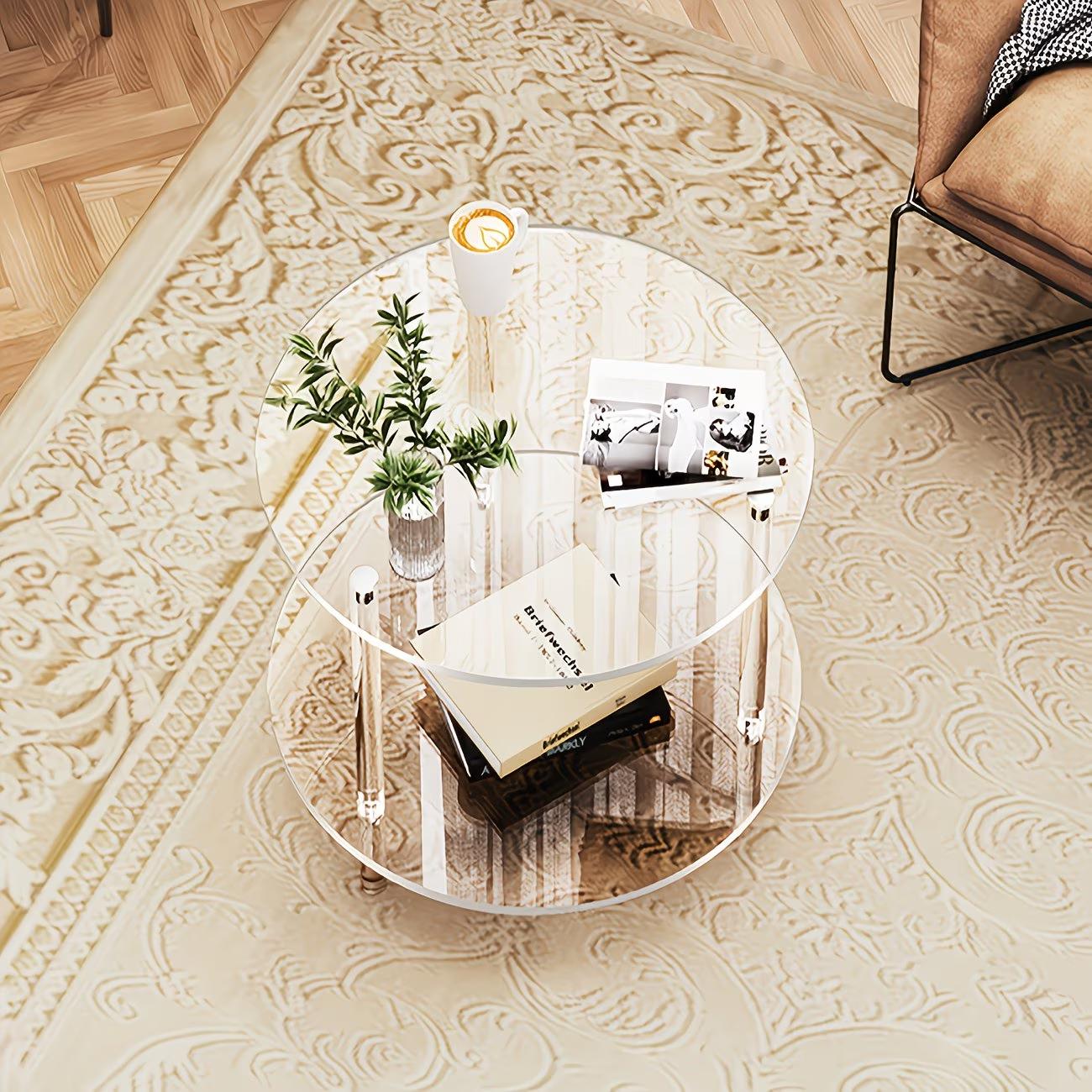 【2Pack 】ADISEN Modern Acrylic Detachable Bedroom Assembly,Modern Clear Acrylic Round Side Table,2 Tier Detachable End Table,13" Wide Drink Table for Small Spaces,Acrylic Coffee Table for Living Room, Bedroom,Study Room Round,Easy Assembly,Clear