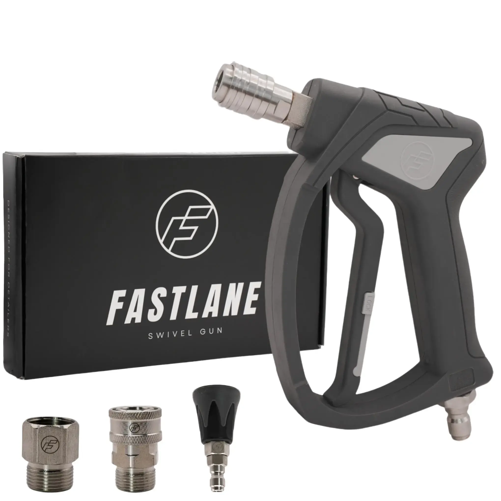 Fastlane Swivel Gun - 360° Swivel Design, Includes - 40°Nozzle - M22-14mm Adapter- M14-15 Adapter - 4500PSI High-Pressure Performance - Quick Connect System - Durable Stainless Steel & Brass - Ergonomic Grip - Pressure Washer Gun
