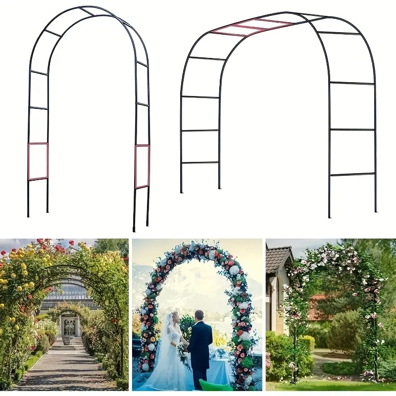 1Pc Metal Garden Arch Frame Sturdy Iron Structure Dual Assembly Ways Multifunctional Climbing Plant Rose Arbor Outdoor Backyard Patio Wedding Decor Flower Stand Garden Accessories Garden Supplies
