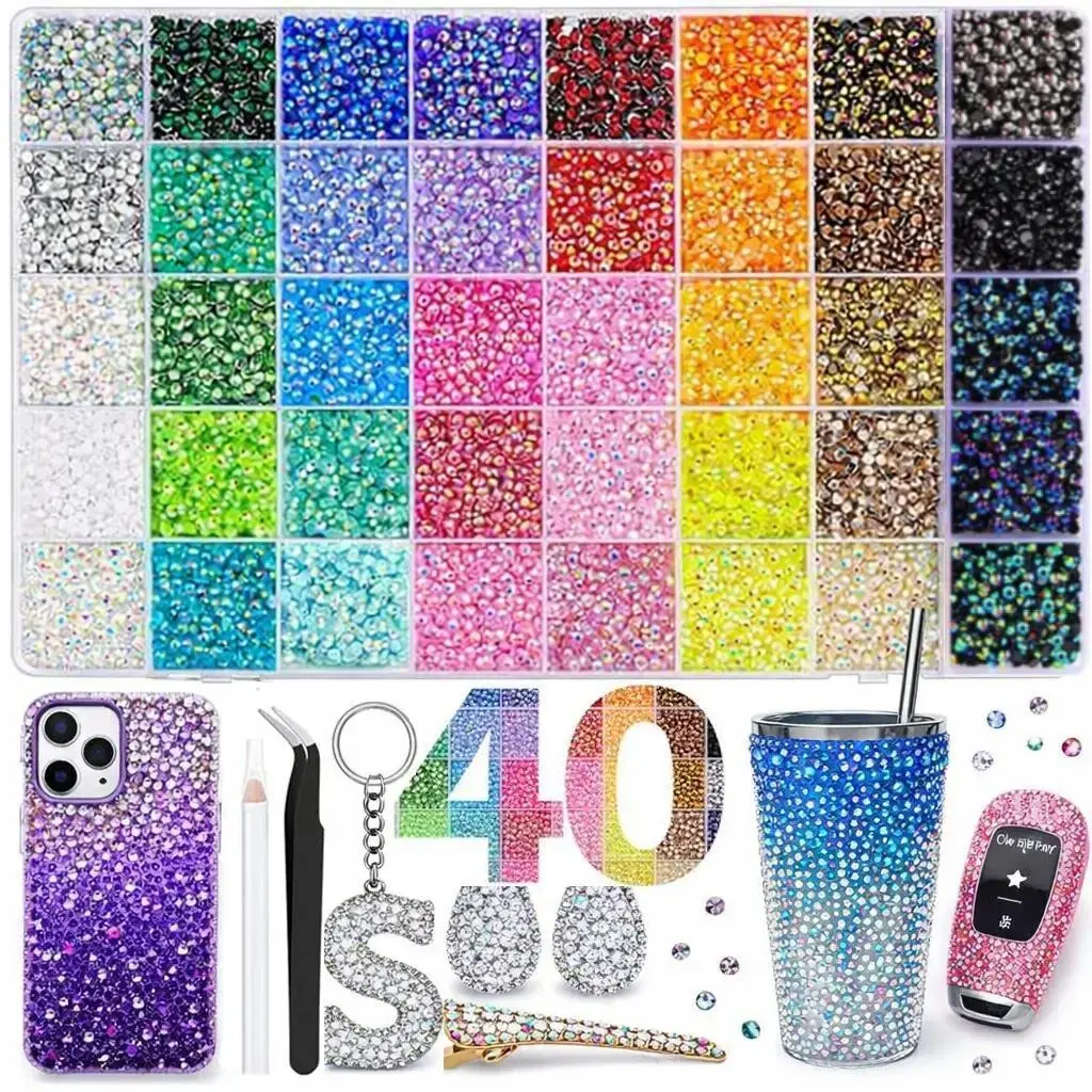 40 Color with 40000Pcs Jelly Rhinestones synthetic beads With Kit for Bedazzling 3mm Multicolor synthetic beads Resin Flatback beads for Art Bedazzler Kit for Crafting Book Shoes Nail Art Glitter Decorative Nails Glam Pack Glitter graduation gift