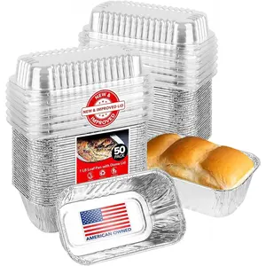 Disposable  Mini Loaf Pans with , 1 lb (50 Pack)  & Improved Plastic Dome Lid Foil Baking Tins, Tin Pans for Cake, Bread, Holiday Baked Goods Packaging